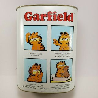 Garfield Vintage 1978 Metal Tin Steel Waste Basket Trash Can Made In The Usa
