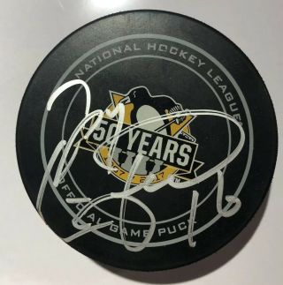 Jay Caufield Pittsburgh Penguins Signed Official Game Puck 50 Years Stanley Cup
