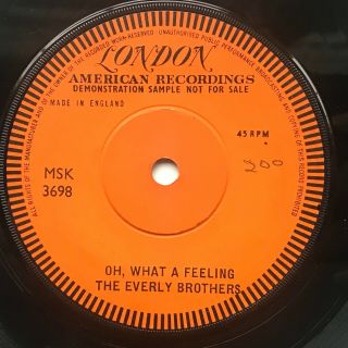 The Everly Brothers " Oh,  What A Feeling " Uk 45 7 " Single Sided Demonstration