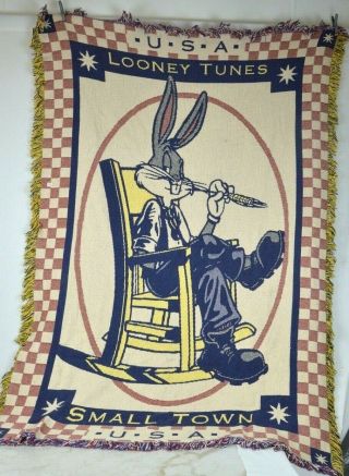 Vintage Warner Bros Blanket Bugs Bunny " Small Town Usa " Looney Tunes Throw