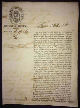 1863 Antilles Colonial Spain Signed Domingo Dulce Captain General Re Royal Order