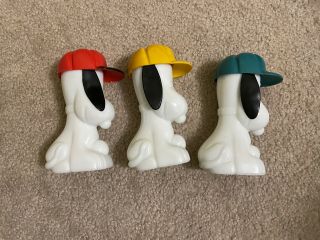 Full Set Of 3 Vintage Avon Snoopy Porcelain Bottles W/ Hats,  Ears,  & Lids 60 
