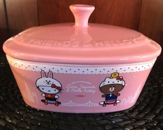 Rare Hello Kitty And Line Friends Sanrio Ceramic Pink Kitty Container & Lid Usa