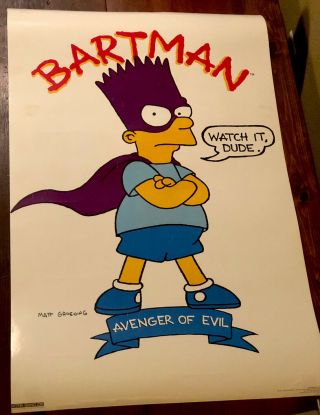 Vintage 80’s Set Of 4 Simpson’s Posters Bartman Homer Bart Full Door Poster Rare