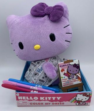 2010 Sanrio Hello Kitty Purple Plush Stuffed 10 " Color My Dress Doll Rare
