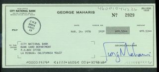 George Maharis,  Film/tv Star - Signed/autographed Personal Check (1978)