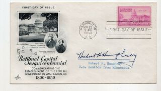 Us Hubert H.  Humphrey Senator President Autographed Signed Fdc 1950 Id 3300