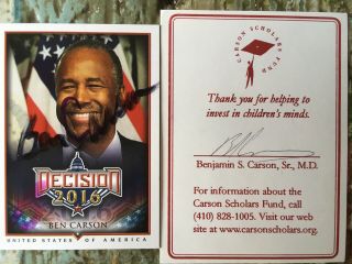 Dr.  Ben Carson Hand Signed Decision 2016 And Scholars Cards (2) Hud Secretary