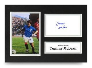 Tommy Mclean Signed A4 Photo Display Glasgow Rangers Autograph Memorabilia