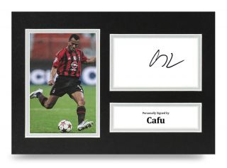 Cafu Signed A4 Photo Display Ac Milan Brazil Autograph Memorabilia,