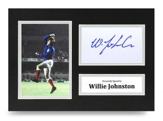 Willie Johnston Signed A4 Photo Display Glasgow Rangers Autograph Memorabilia