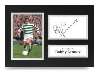 Bobby Lennox Signed A4 Photo Display Celtic Lisbon Lions 1967 Memorabilia