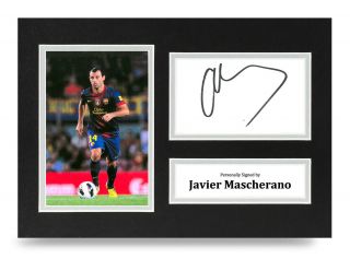 Javier Mascherano Signed A4 Photo Display Barcelona Autograph Memorabilia