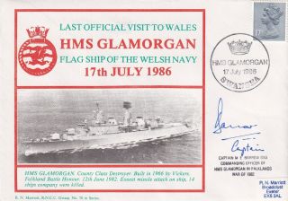 Hms Glamorgan Signed Capt M E Barrow Commanding Officer In Falklands War