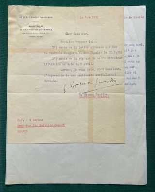 Antique Signed Letter French Literary Author Georges Brunon - Guardia To Bonnet
