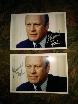 President Gerald R.  Ford Two Signed 4x6 Photo