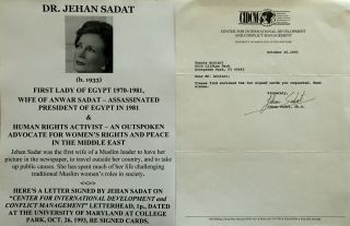 Assassinated President First Lady Egypt Womens Rights Sadat Letter Signed Vf