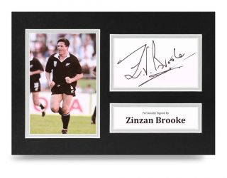 Zinzan Brooke Signed A4 Photo Display Zealand Rugby Autograph Memorabilia