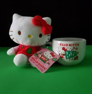 Hello Kitty Holiday Gift Set 6 " Plush Toy & 3 " X 4 " Ceramic Mug Nwt