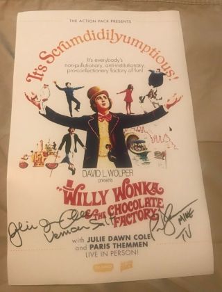 Willy Wonka And The Chocolate Factory Movie Poster Signed By 2 Cast Members 2