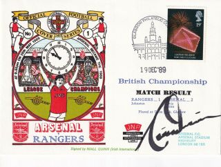 19 DEC 1989 RANGERS v ARSENAL FOOTBALL COVER SIGNED BY NIALL QUINN 2