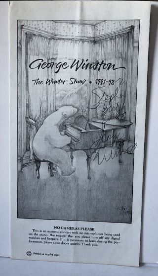 Signed George Winston 1992 Winter Show Concert Program - Solo Pianist