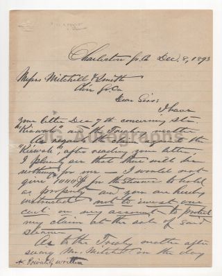 Charleston South Carolina,  1893 - Document Signed By " E.  L.  Halsey "
