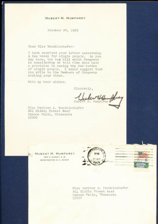 Hubert H Humphrey - Signed Letter - October 27,  1969 - Regarding Income Taxes