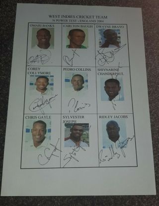 West Indies Cricket Team 2004 Hand Signed A4 Photo Paper