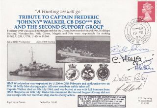 Rnch41 Tribute To Captain F Walker Signed By 6 From Hms Starling In The Action
