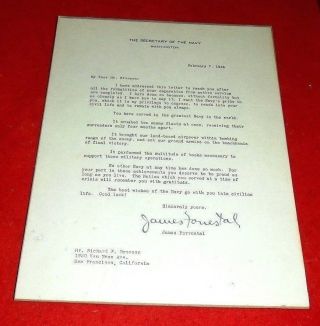 Signed Letter By Sec.  Of The Navy James Forrestal 2/7/46 Nm