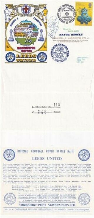 28 Aug 1990 Leeds U V Manchester U Football Cover Signed By David Batty
