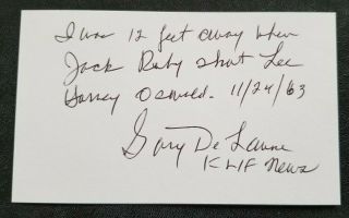 Autographed Gary Delaune 3x5 Card W/coa Jack Ruby Lee Oswald Content