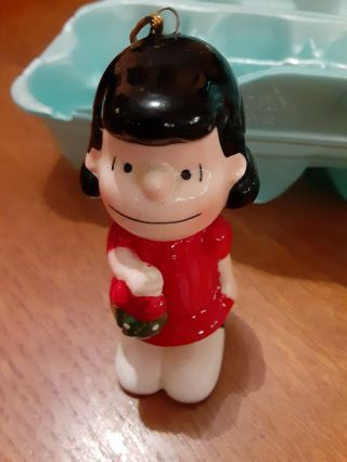 Vintage Peanuts Snoopy Ceramic Ornament Ufs 2.  5 " Lucy With Mistletoe 1952