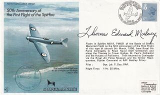 50th Anniv 1st Flight Of The Spitfire Signed By T E Maloney 62 Combat Missions