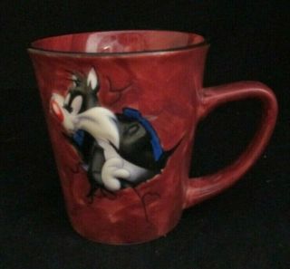 Vintage Sylvester The Cat Looney Tunes Red 3 Dimensional Ceramic Mug By Xpres