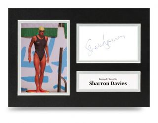 Sharron Davies Signed A4 Photo Display Swimming Autograph Memorabilia