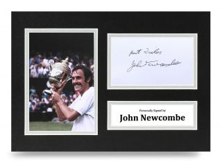 John Newcombe Signed A4 Photo Display Wimbledon Autograph Memorabilia,