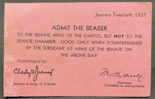Franklin D Roosevelt 1937 Inauguration Ceremony Ticket Capitol Senate Signed Nr