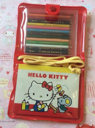 Sanrio Vintage 1976 Hello Kitty Mini Colored Pencils & Pad In Snap Case