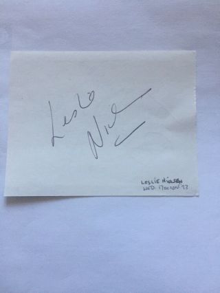Leslie Nielsen Signed Autograph Book Page,  Naked Gun With Jethro On The Back