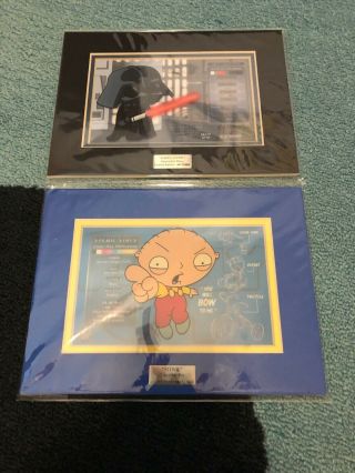 Set Of 2 Acme Archives Family Guy Stewie Character Keys Cels Darth & Regular