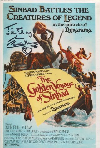 Actress Caroline Munro Signed The Golden Voyage Of Sinbad Movie Poster Photo