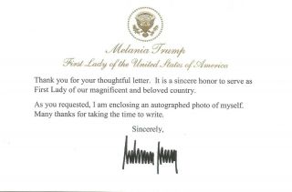 First Lady Melania Trump Pre - Printed Autographed 4x6 Card