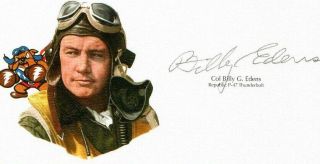 Billy Edens Signed Cut Signature Goe Lithograph Wwii P - 47 Ace