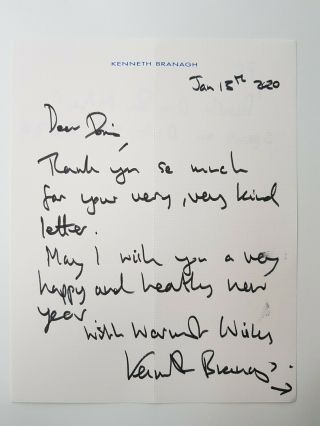 Rare Hand Written And Signed Letter - Kenneth Branagh