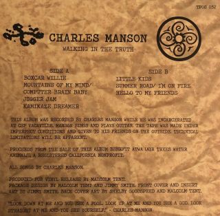 Charles Manson Walking In The Truth Limited Vinyl LP Rare 80s Prison Session 2