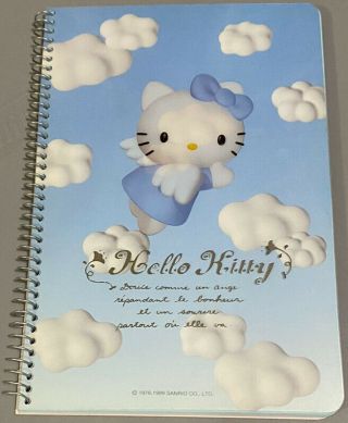 Vintage 1999 Sanrio Hello Kitty Blue Angel Spiral Notebook 48 Blue/pink Page
