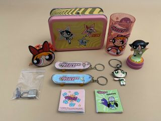 Vintage 2000 Power Puff Girls Keychains,  Storage Box,  Stickers,  Cup,  & Stamp