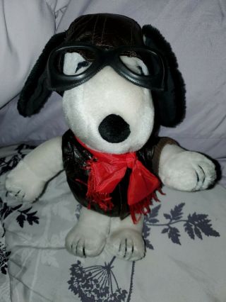 Vintage Snoopy 12” Flying Ace Plush Pilot Applause 1968 Red Barron Aviator